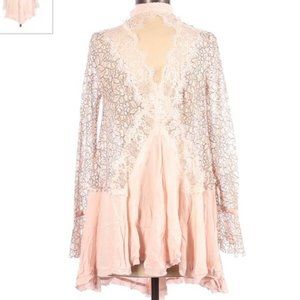 Free People Baby Pink Lace Long Sleeve Tunic Dress XS